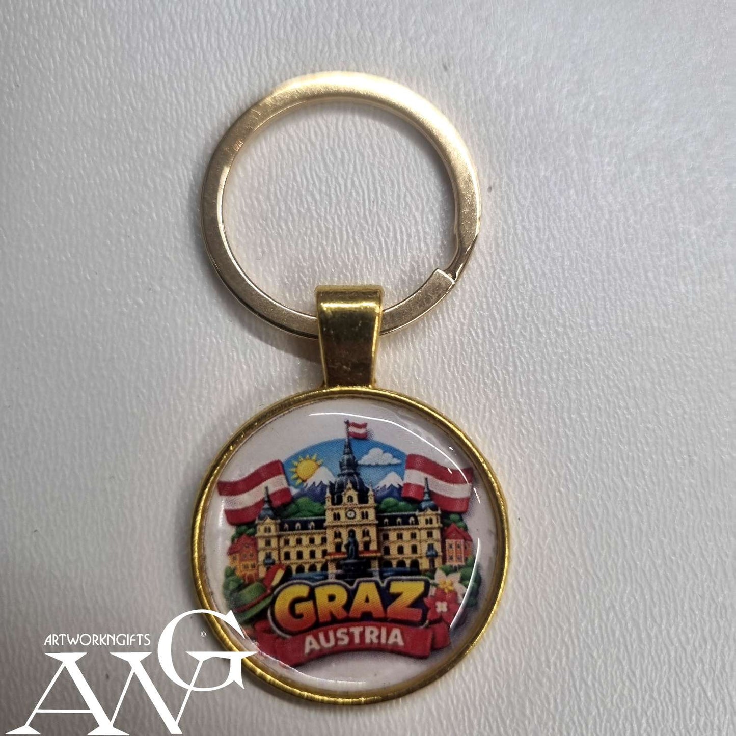 Graz Austria Handmade necklace keychain 25 mm gold
