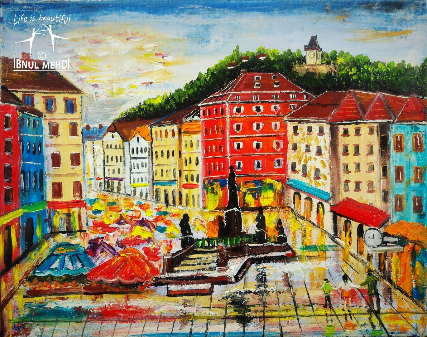 Graz hauptplatz mit blick auf uhrturm (2)