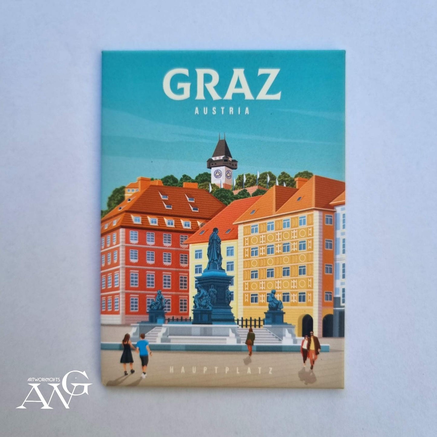 Tin magnet Graz main square"Austria" , 90.2mm×64.5mm