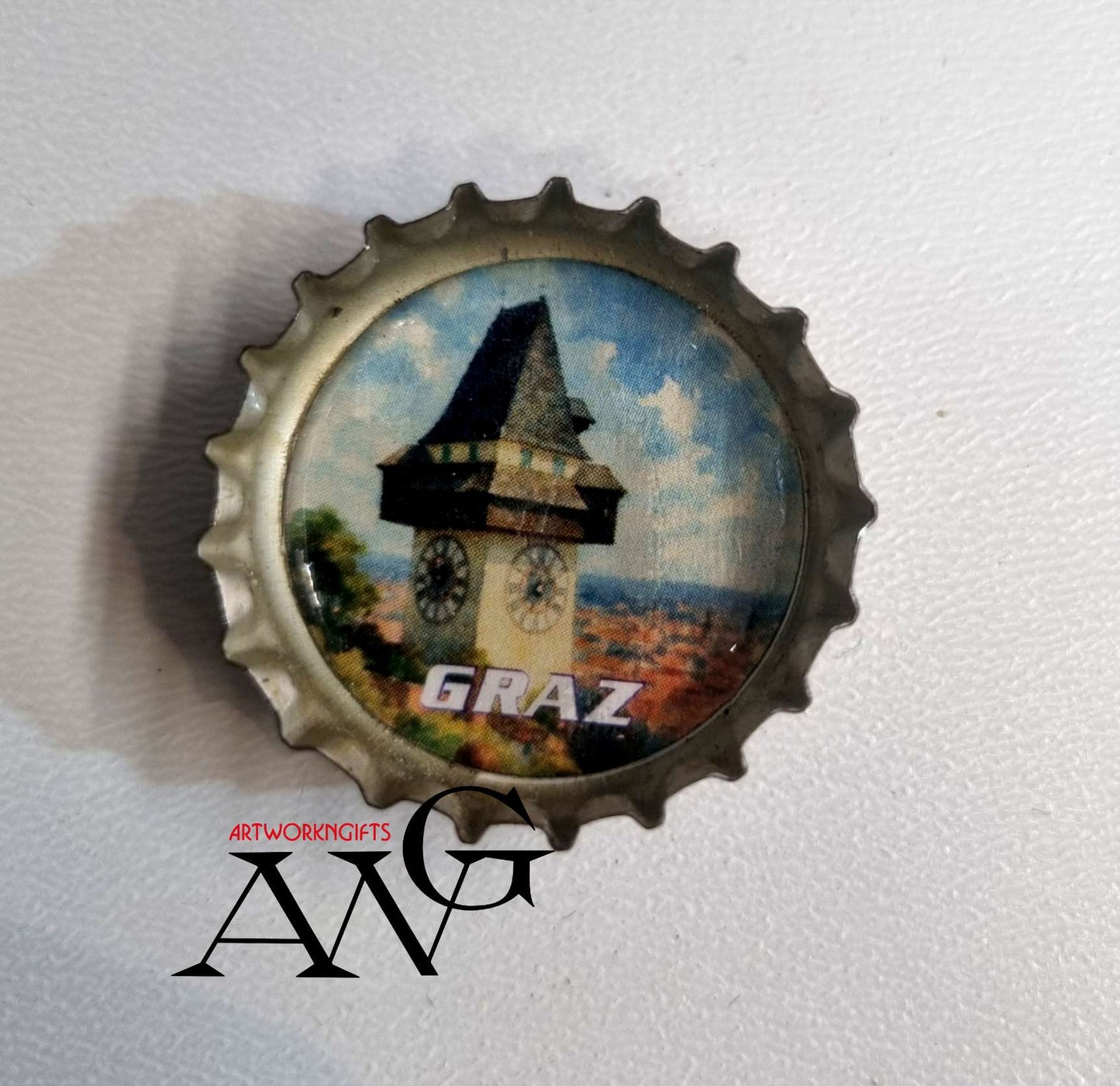 Graz Austria Uhrturm Handmade unique bottle cap fridge Magnet 25mm