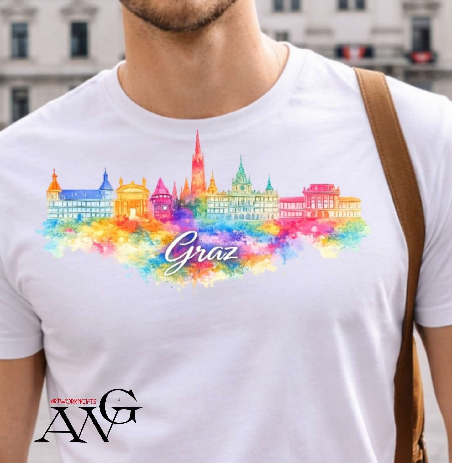 Graz Austria skyline souvenir t-shirt , Man & women , 100% cotton, size S,M,L,XL,XXL