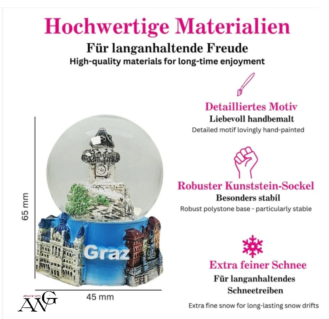 Souvenir Schneekugel Graz Uhrturm + Hauptplatz