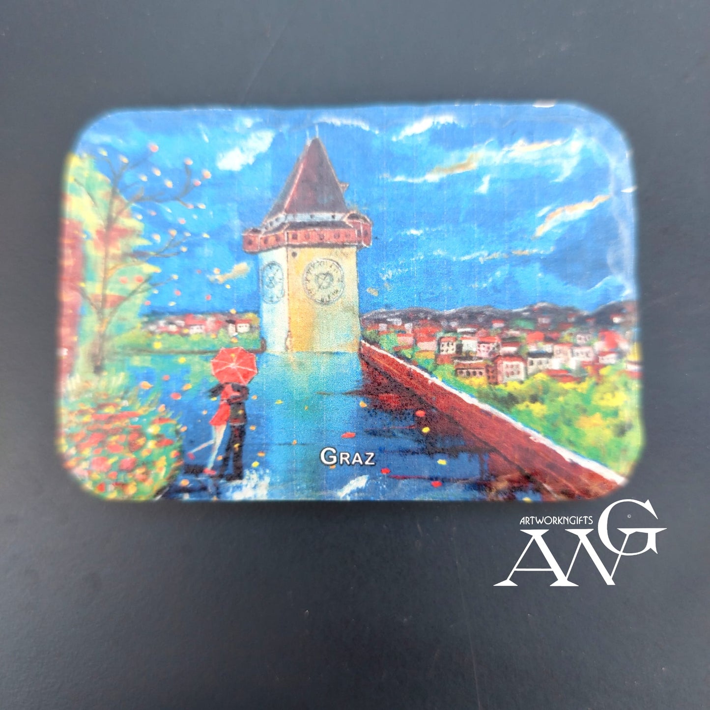 Uhrturm mit Blick über Graz. fridge Magnet ceramic stone