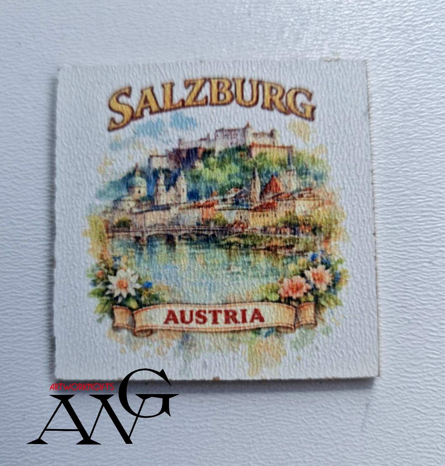 Salzburg Austria Handmade wooden fridge magnet 5×5 cm