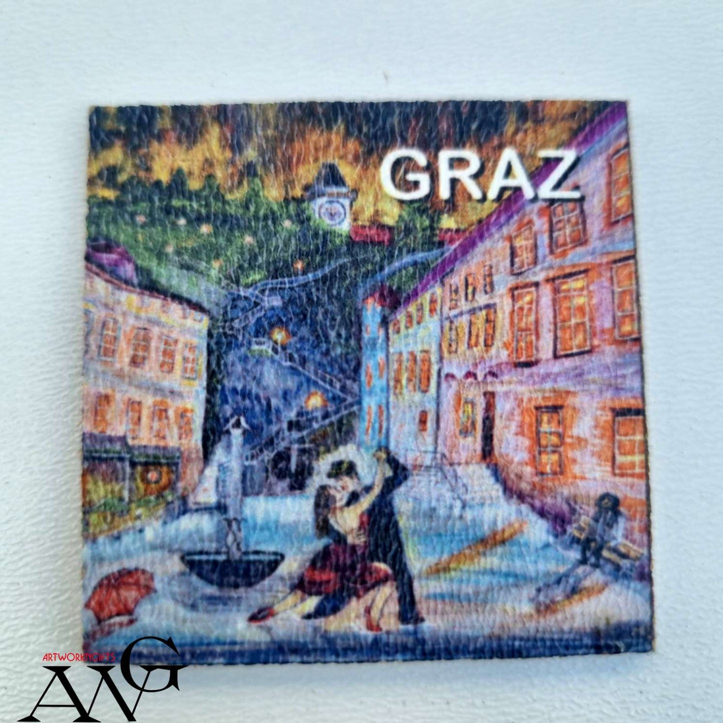 Graz Austria Schlossbergplatz Handmade wooden fridge magnet 5×5 cm