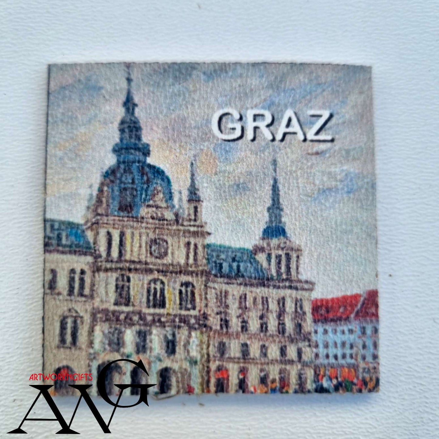 Graz Austria Rathaus Handmade wooden fridge magnet 5×5 cm