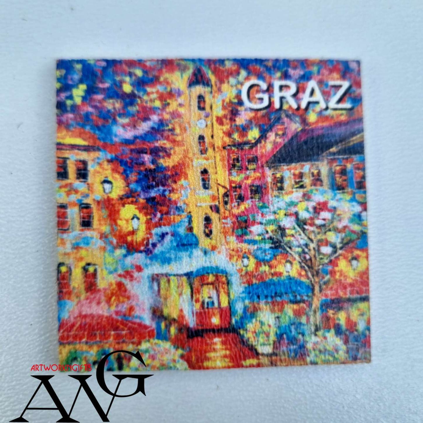Graz Austria Südtirolerplatz Handmade wooden fridge magnet 5×5 cm