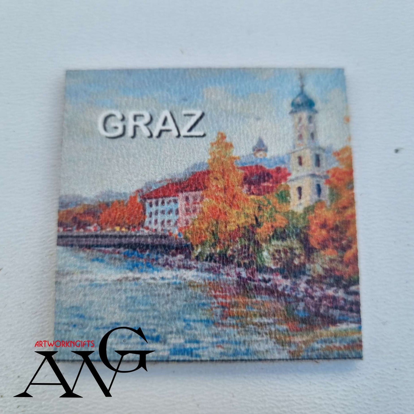 Graz Austria Handmade wooden fridge magnet 5×5 cm