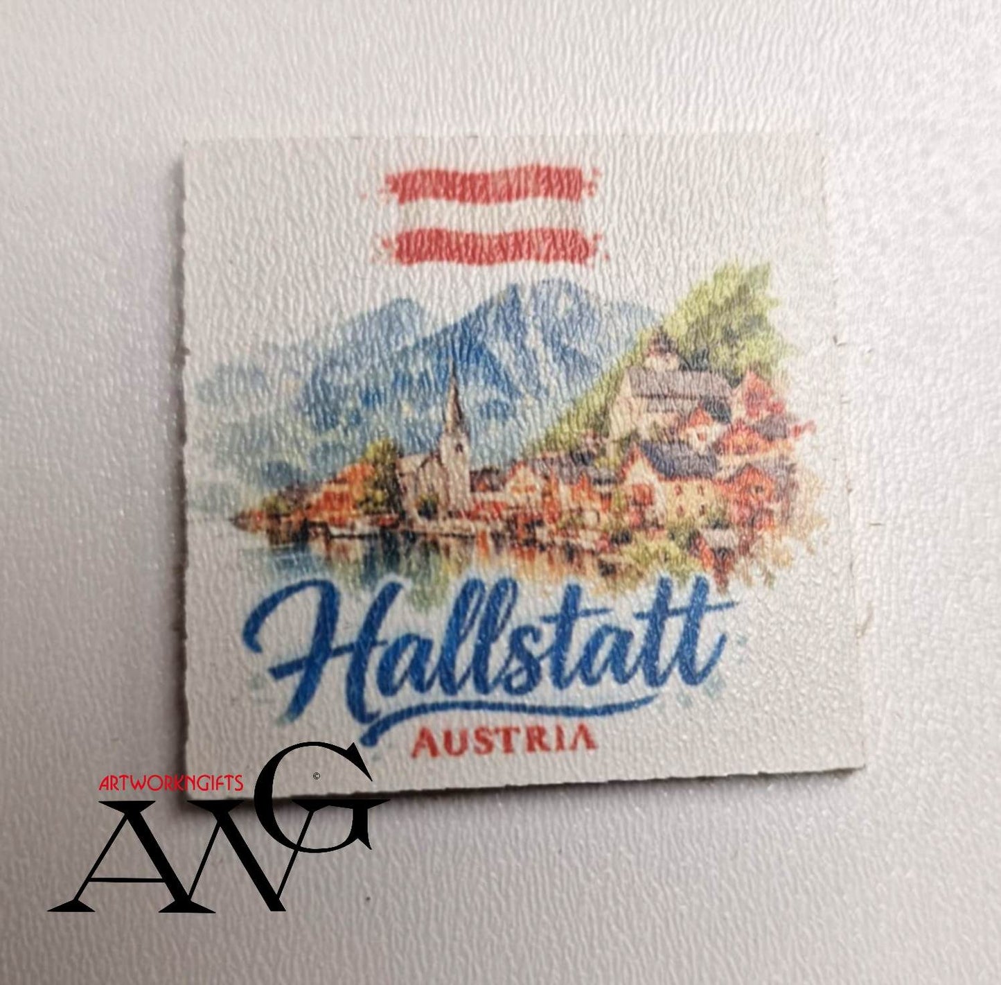 Hallstatt Austria Handmade wooden fridge magnet 5×5 cm
