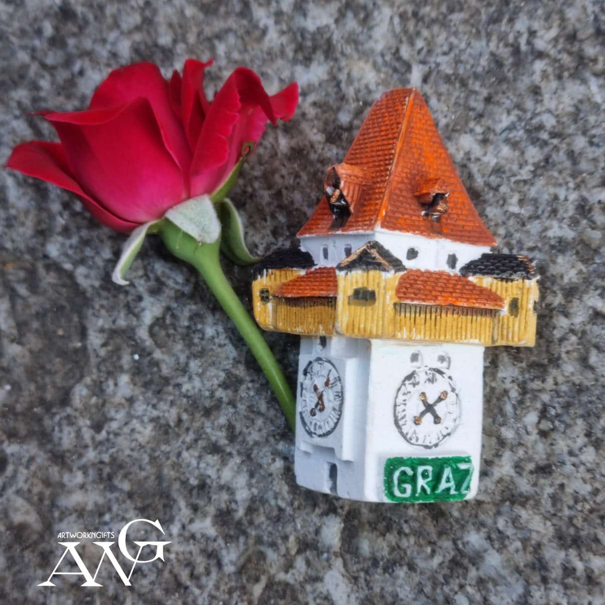 Graz Österreich Uhrturm Unikat Magnet Miniatur ,,69,3×42,3mm frohes Weihnachtsgeschenk