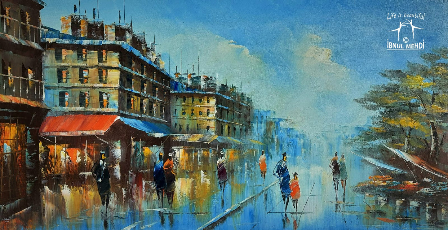 Paris France Cityscape Handmade Unique art work oil painting on hardboard