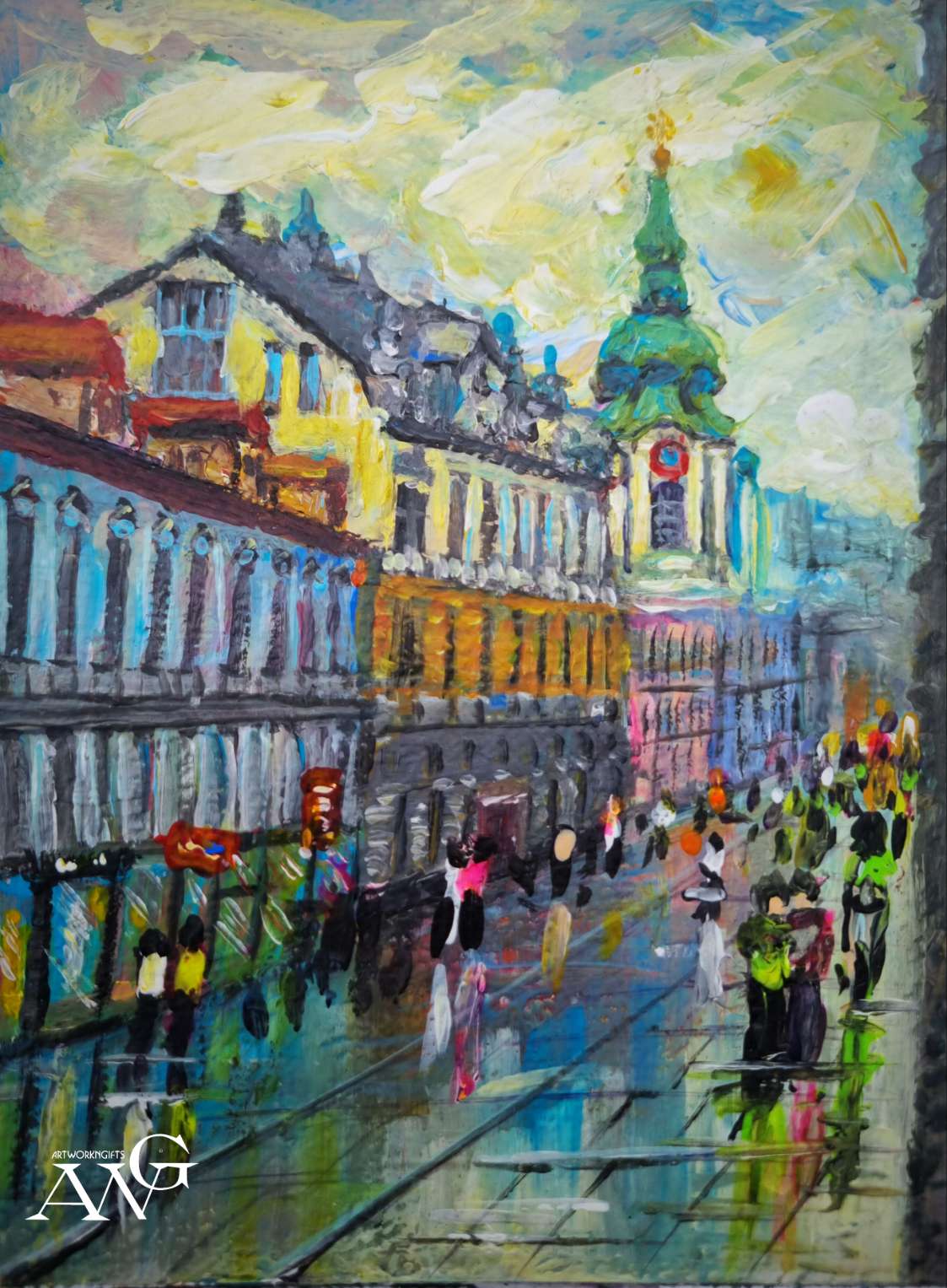 GRAZ AUSTRIA View of Herrengasse Handmade Original Watercolor Painting