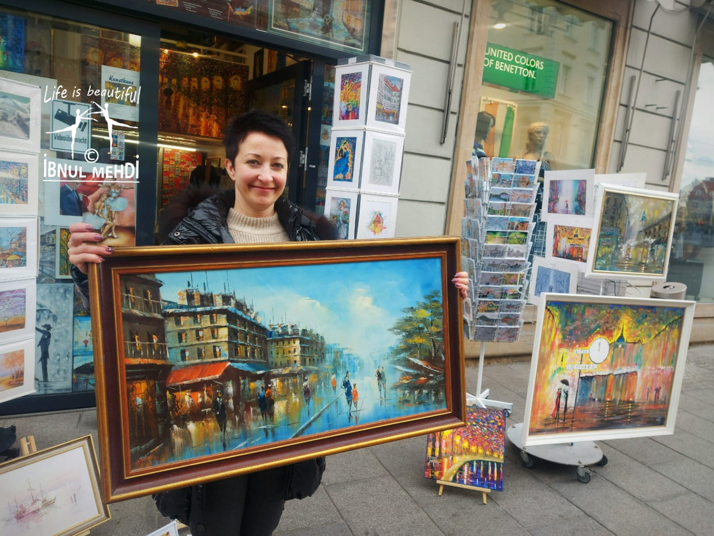 Paris France Cityscape Handmade Unique art work oil painting on hardboard