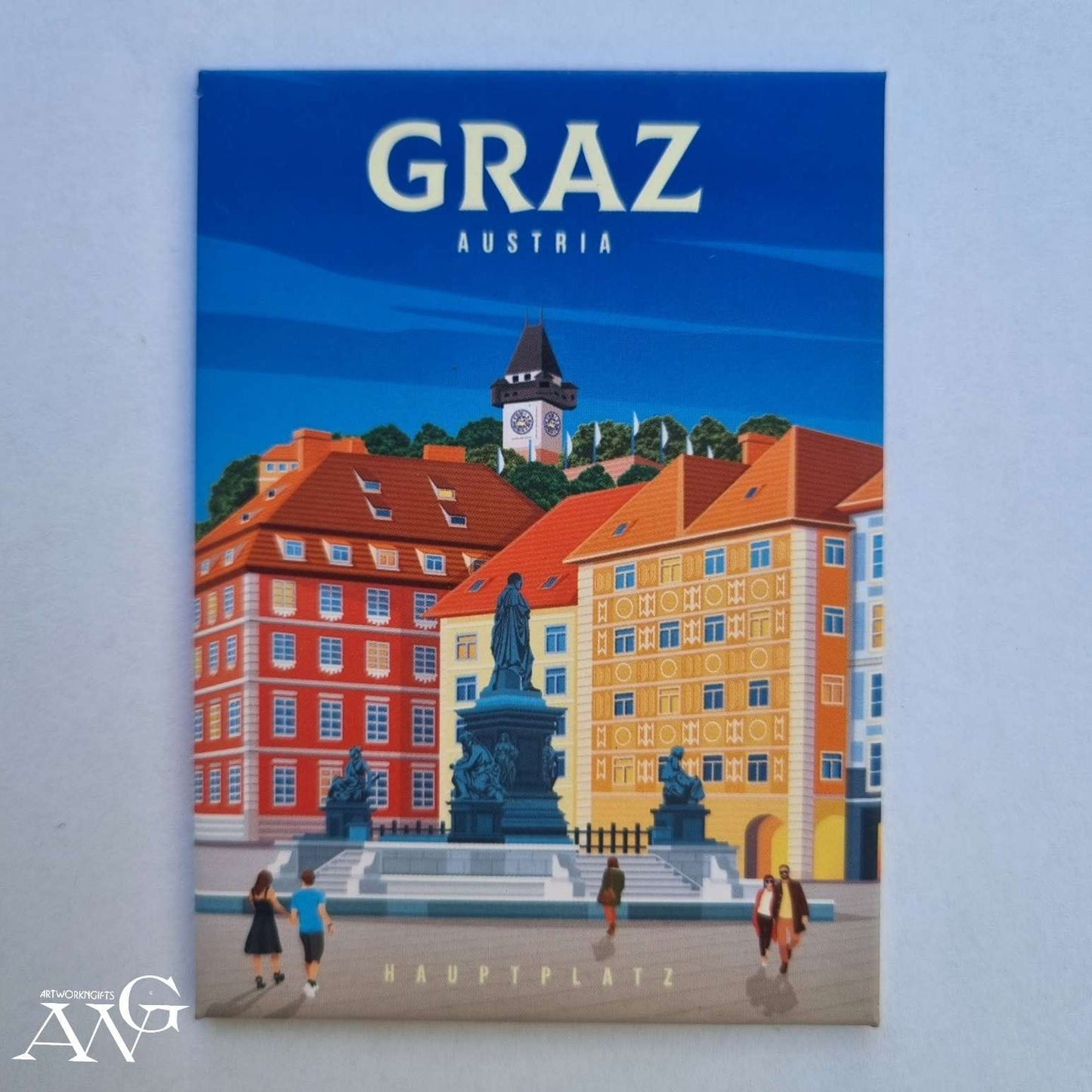 Tin magnet Graz main square"Austria" , 90.2mm×64.5mm