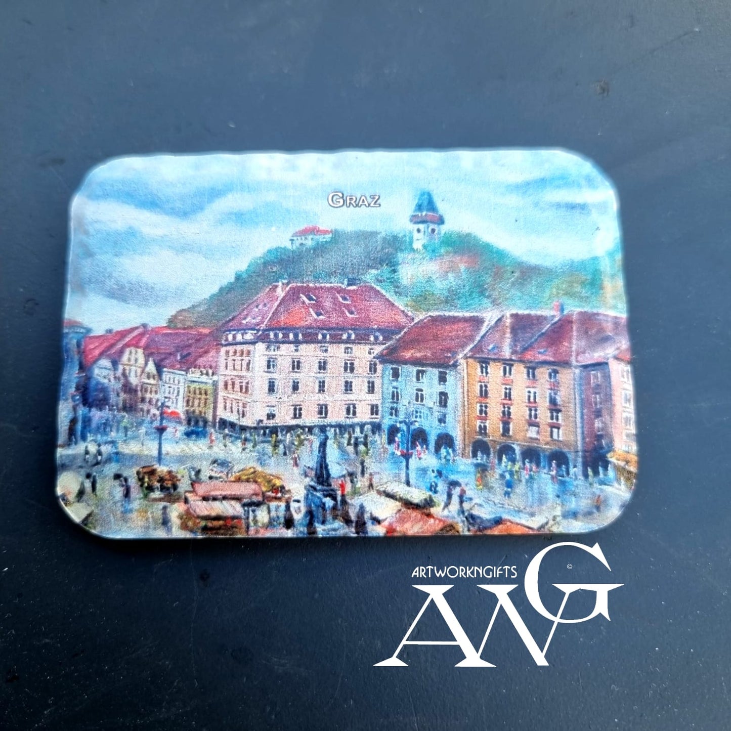 GRAZ Hauptplatz .mit Blick auf Uhrturm 14 fridge Magnet ceramic stone