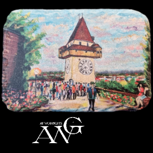 GRAZ Buntes Treiben beim uhrturm fridge Magnet ceramic stone