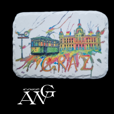 GRAZ Hauptplatz mit fridge Magnet ceramic stone