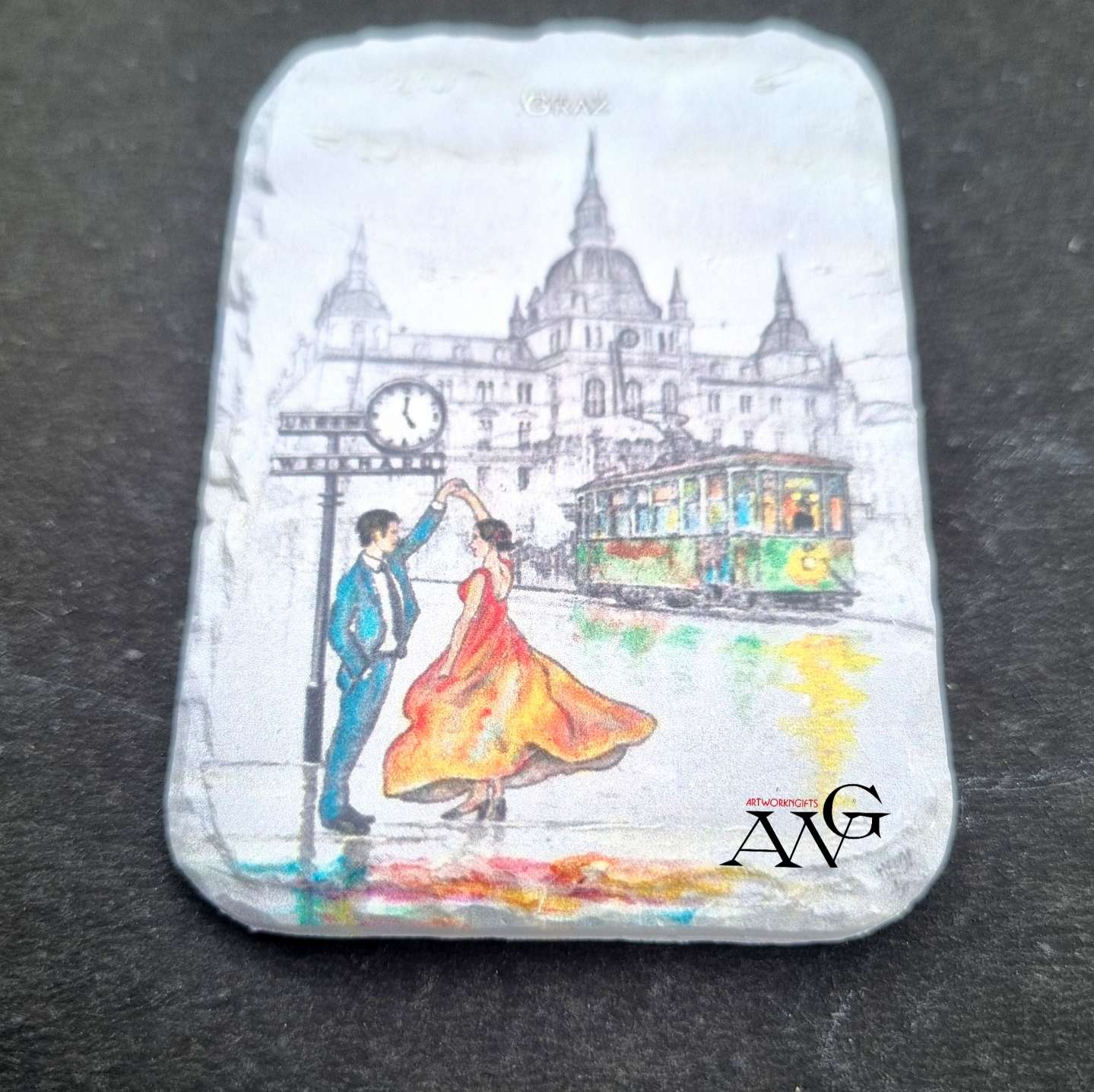 GRAZ .Tanz bei der Weikhard.Uhr fridge Magnet ceramic stone