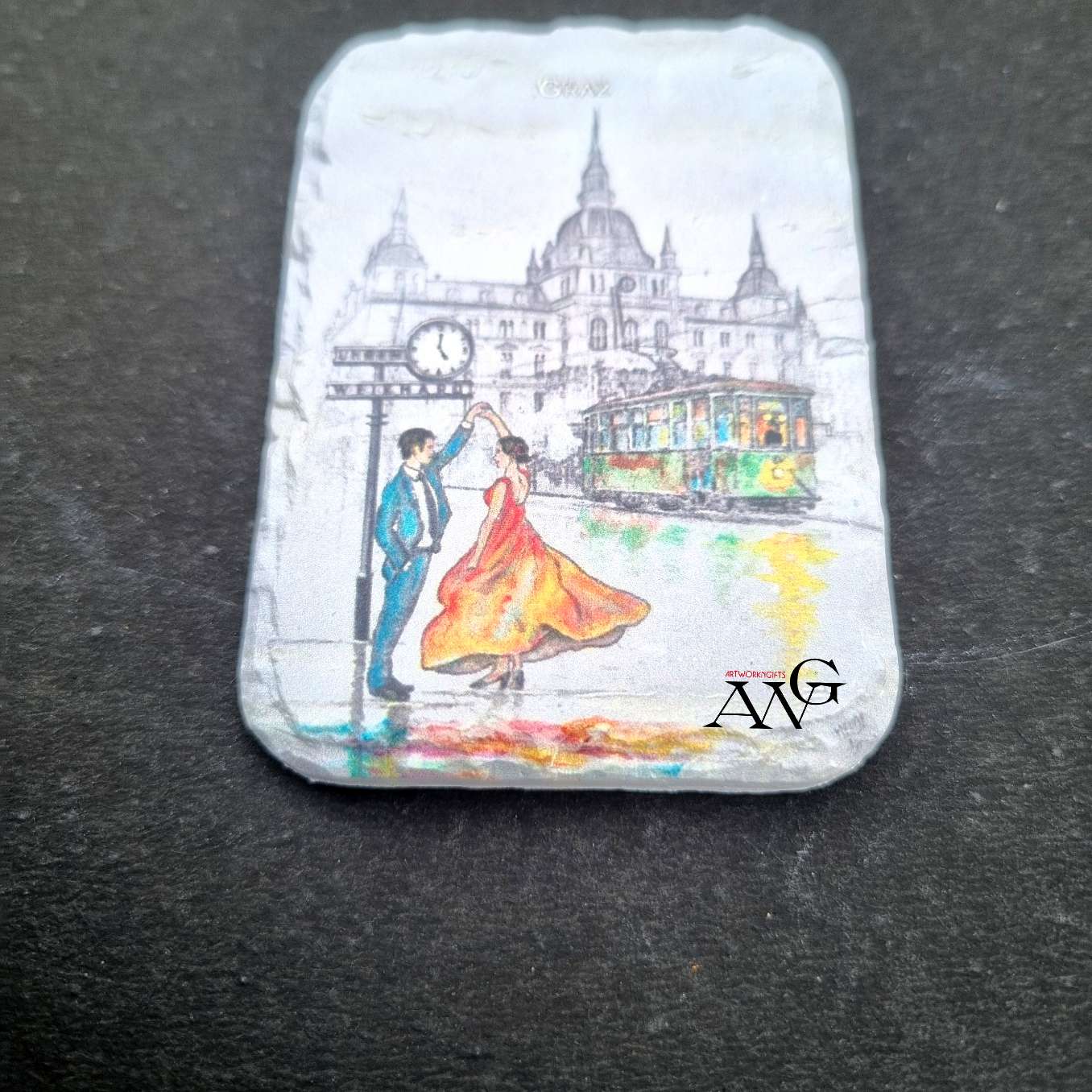 GRAZ .Tanz bei der Weikhard.Uhr fridge Magnet ceramic stone