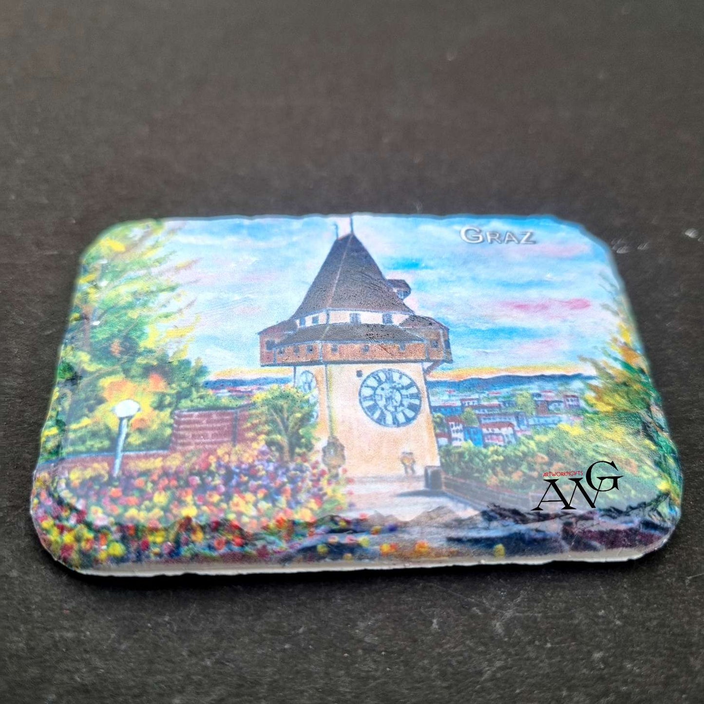 Uhrturm mit Blick über Graz fridge Magnet ceramic stone