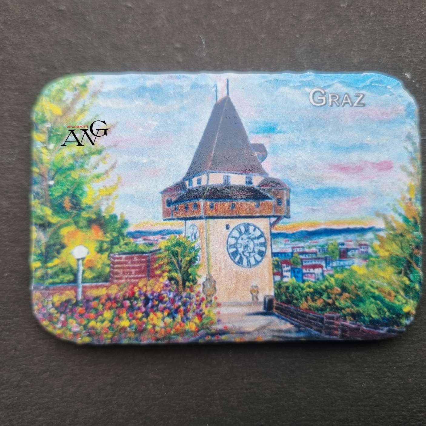 Uhrturm mit Blick über Graz fridge Magnet ceramic stone