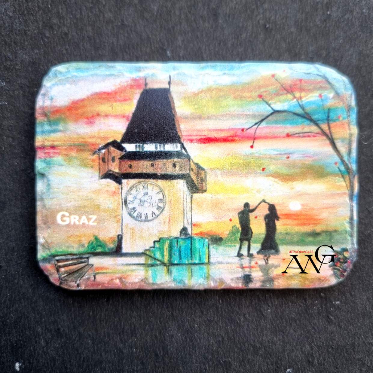 GRAZ .Tanz beim Uhrturm fridge Magnet ceramic stone