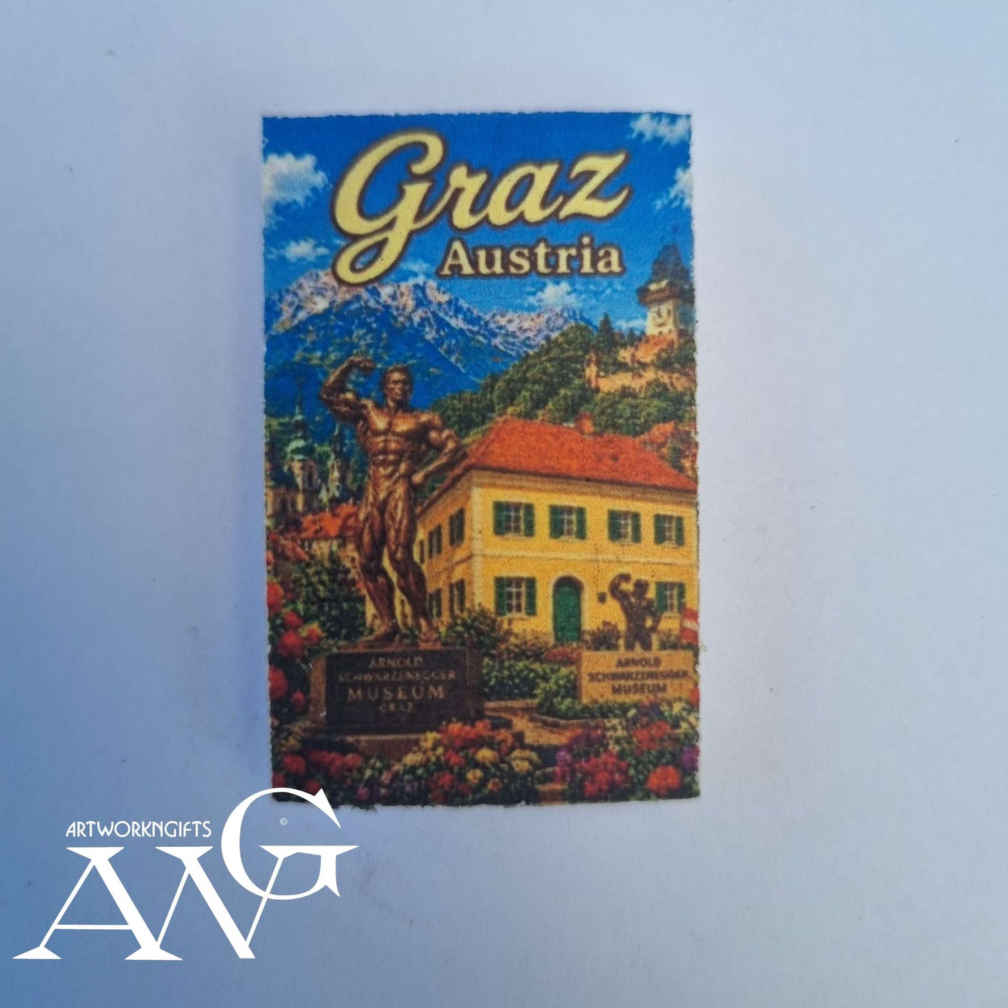 Handgefertigtes österreichisches Souvenir: Graz, PVC-Kühlschrankmagnet, Full-HD-UV-Bilder, wasserfest, Größe 44,2 x 27,2 x 3 mm