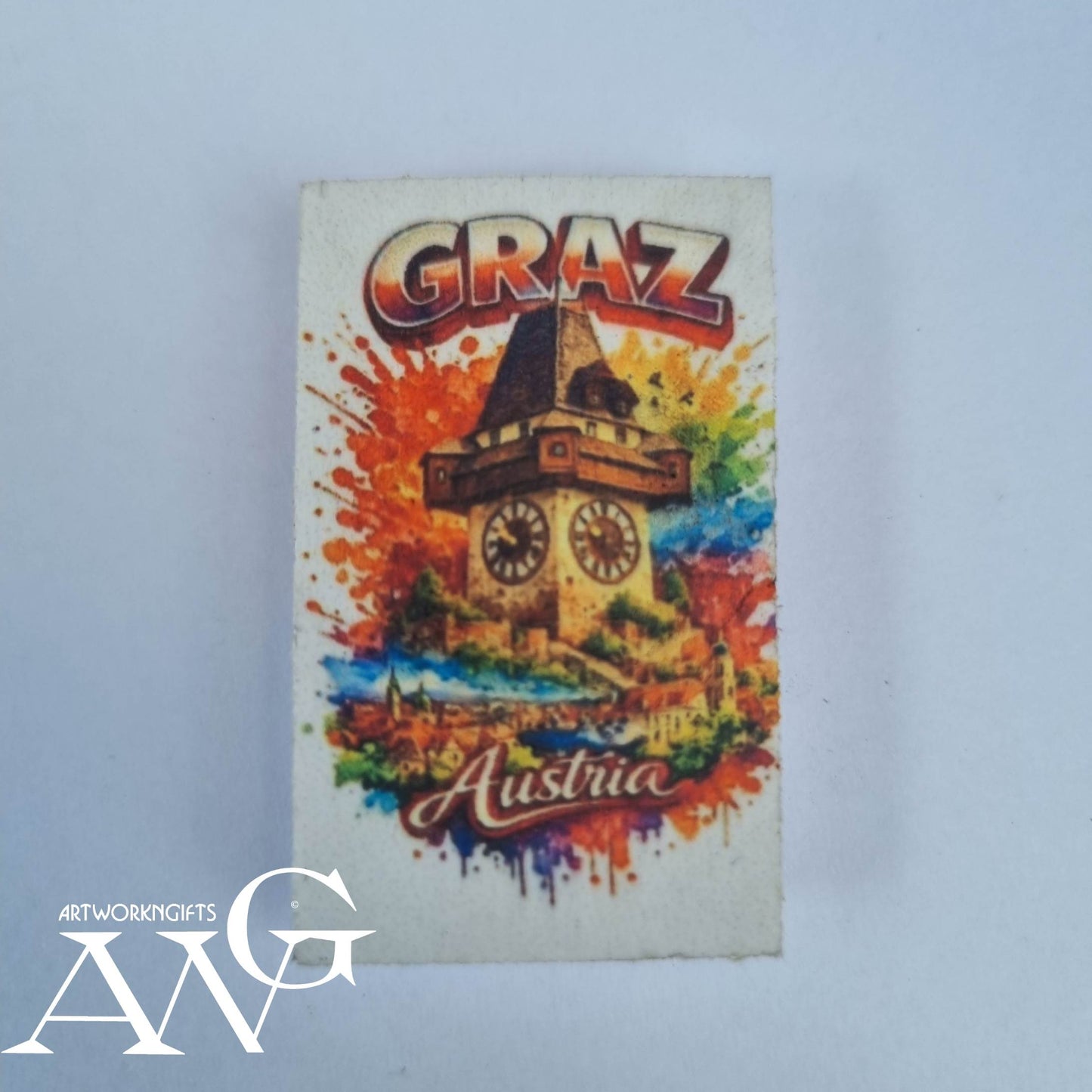Handgefertigtes österreichisches Souvenir: Graz, Urtum.. PVC-, Kühlschrankmagnet -HD-UV-Bilder, wasserfest, Größe 44,2 x 27,2 x 3 mm