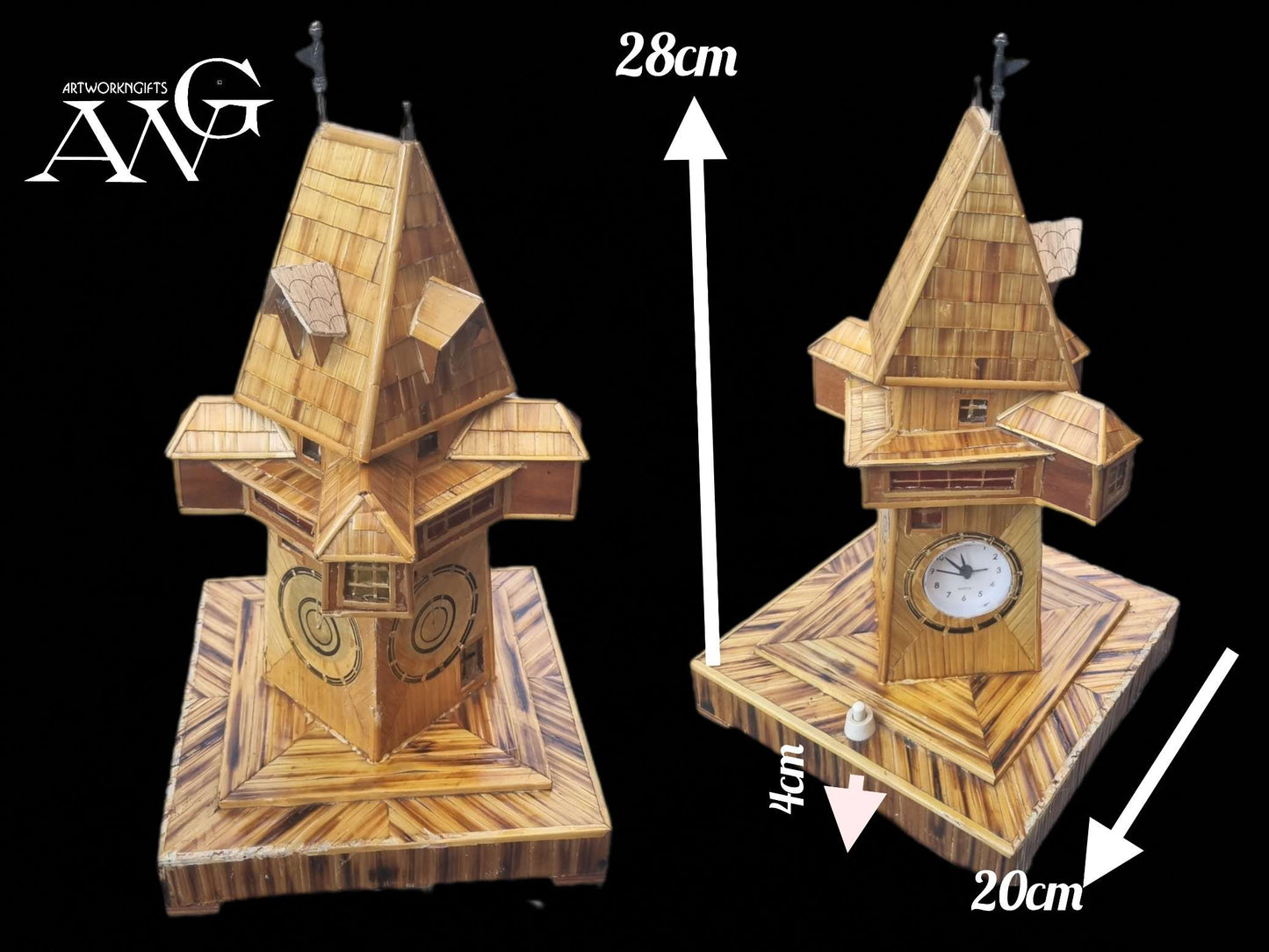 Antique 1970 sculpture figure Graz clock tower handmade handicraft wood unique decoration gift souvenir height approx. 32 cm width approx. 20 cm - souvenir unique with lighting and a working clock ⏲