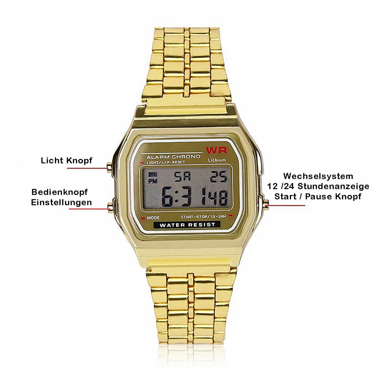 Men Women Digital Watch LED Wrist Watch Metal Outdoor Quartz Retro Unisex