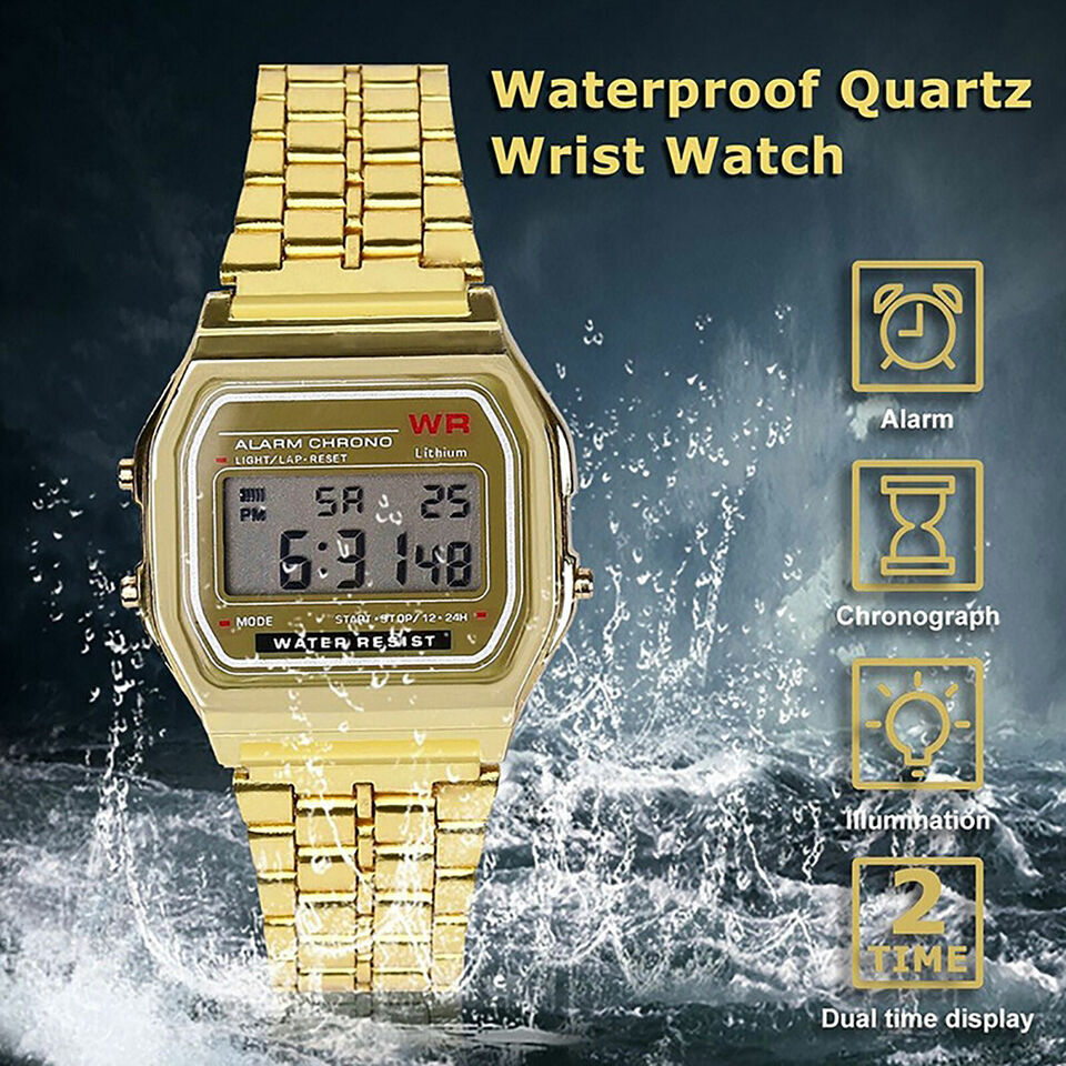 Men Women Digital Watch LED Wrist Watch Metal Outdoor Quartz Retro Unisex