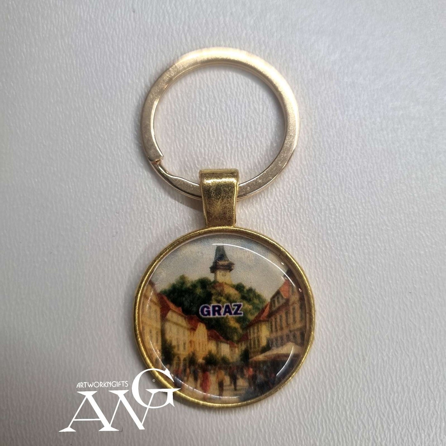 Graz Austria Handmade necklace keychain 25 mm gold