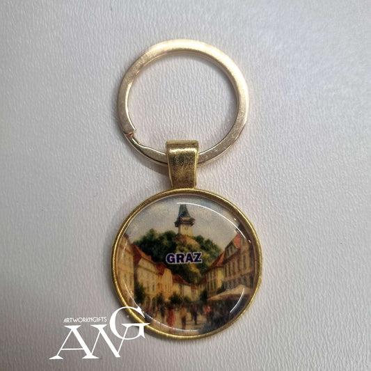 Graz Austria Handmade necklace keychain 25 mm gold