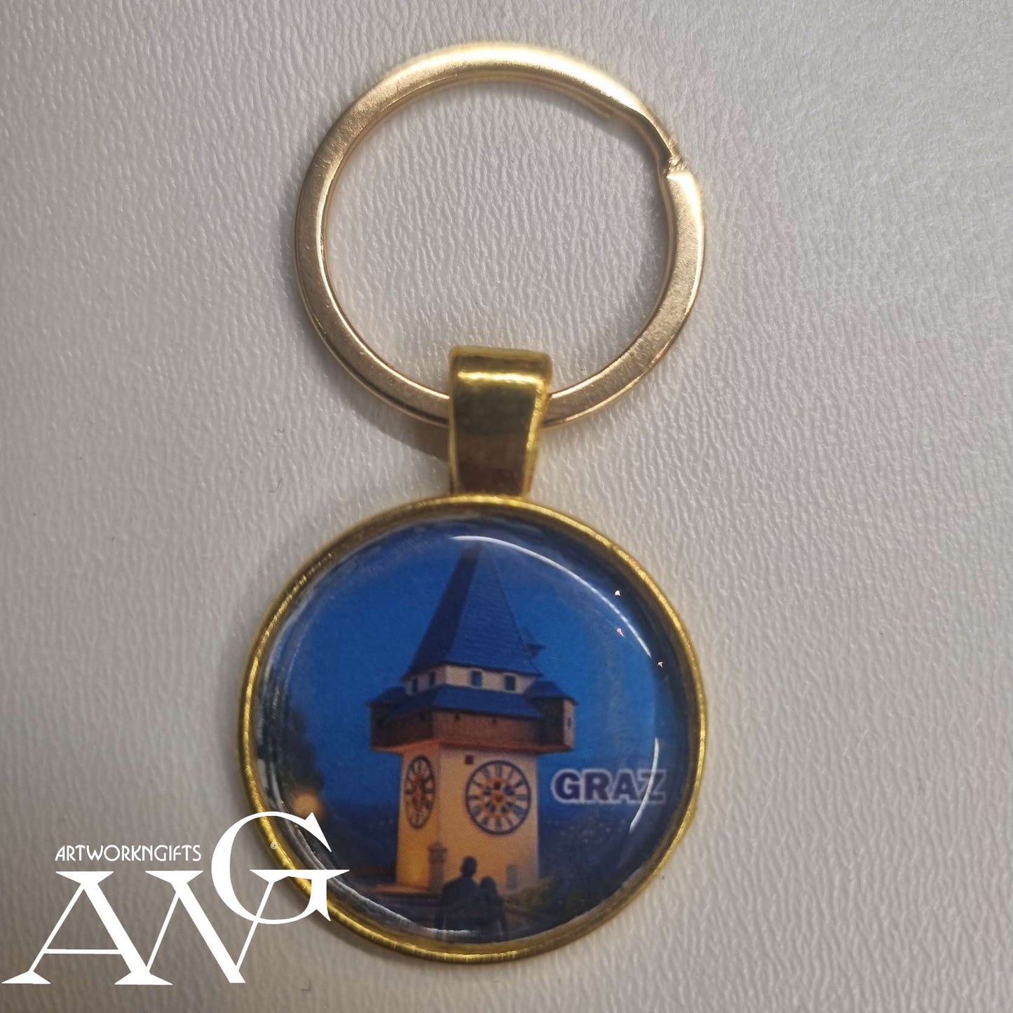 Graz Austria Uhrturm Handmade necklace keychain 25 mm gold