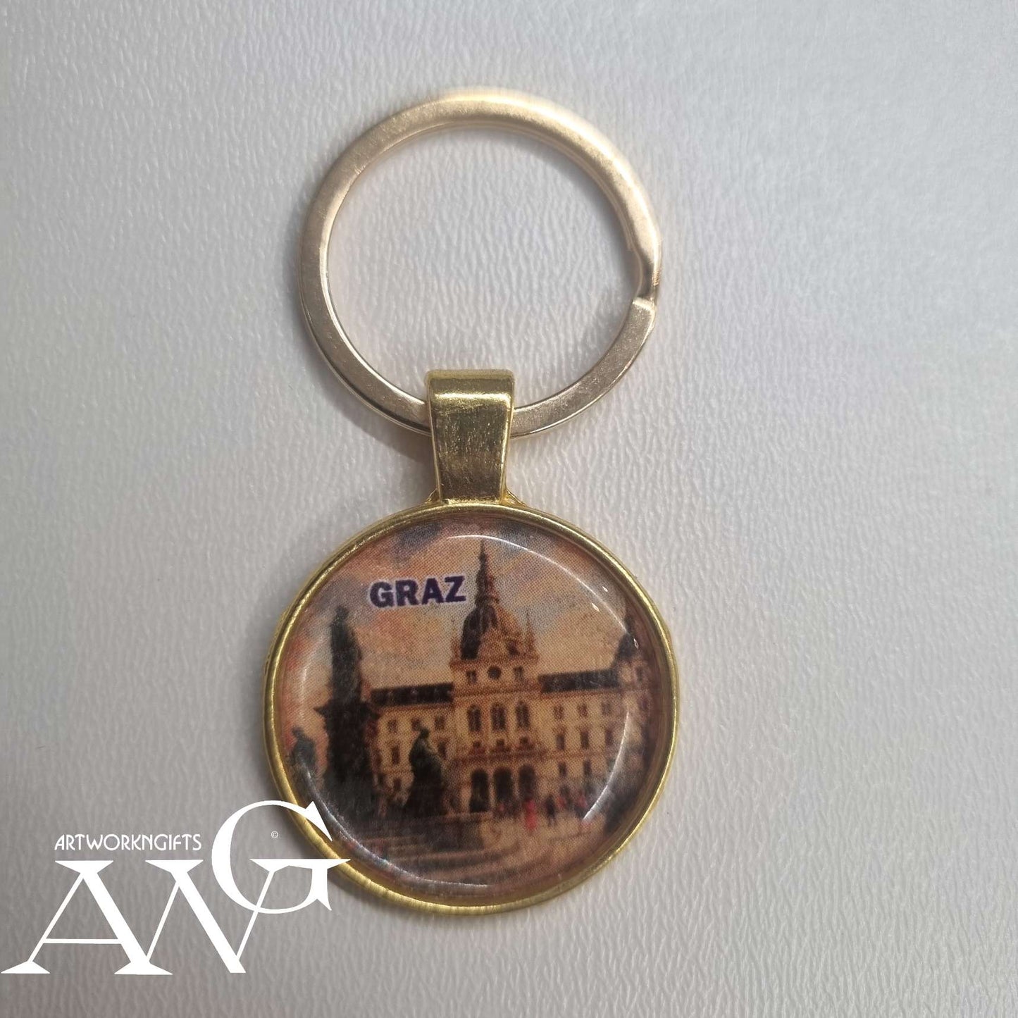 Grazer Rathaus (City Hall) in Graz, Austria. This specific building is the centerpiece of the city's main square, Handmade necklace keychain 25 mm gold