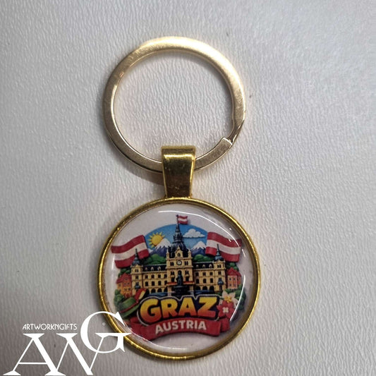 Graz Austria Handmade necklace keychain 25 mm gold