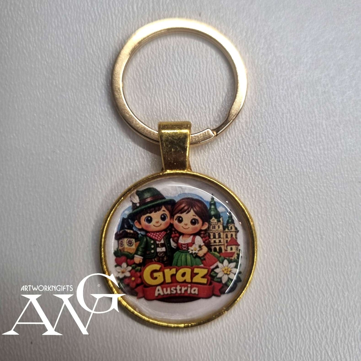 Graz Austria Handmade necklace keychain 25 mm gold