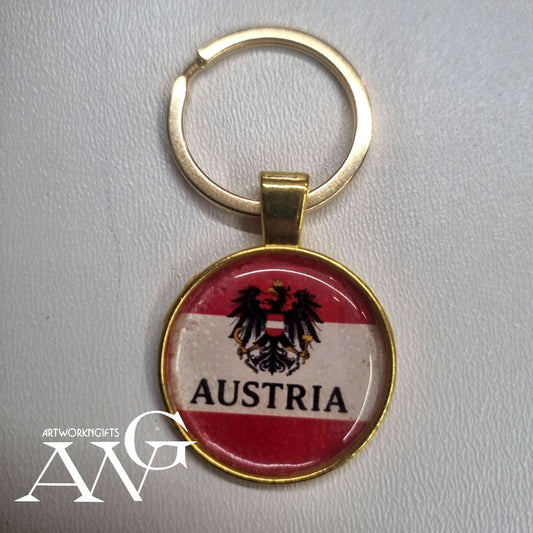 Austria Flag Handmade necklace keychain 25 mm gold