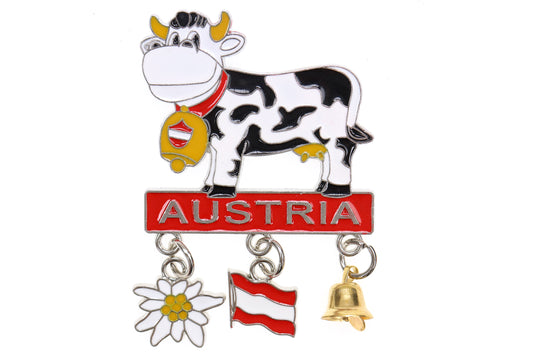 Magnet Metall Kuh "Austria" mit Charms / Anhänger, 6, 5cm