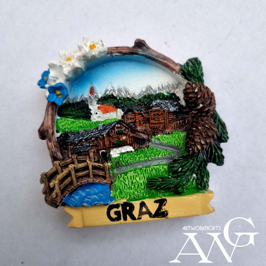 Alpine landscape fridge Magnet with Graz lettering