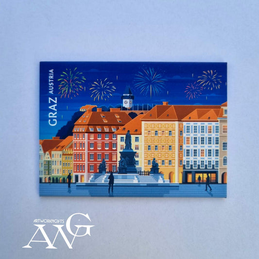Tin magnet  Graz main square"Austria" , 90.2mm×64.5mm
