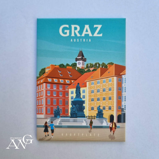 Tin magnet  Graz main square"Austria" , 90.2mm×64.5mm