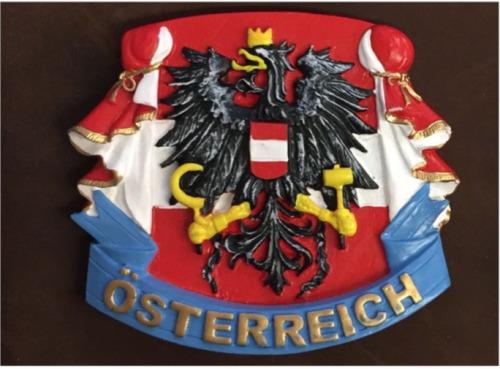 Polymagnet "Osterreich" Adler, Wappen, goldene Schrift, balues Band 6,5*7cm