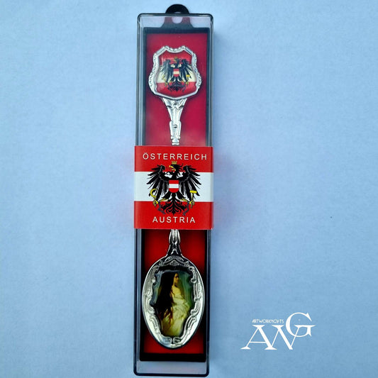 Zierlöffel Metall "Osterreich Wappen" und Epoxybild "Sisi", 13cm, in Plastikbox