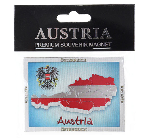 Magnet "Austria", silber geprägt und glitzernd, 7,5*5,5cm