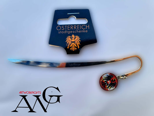 Lesezeichen Metall "Österreich Adler" runder Anhänger Epoxy, L:14cm