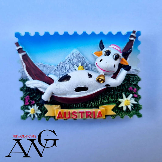 Austria Cow on Vacation 3d  fridge Magnet ,,68.5×48mm