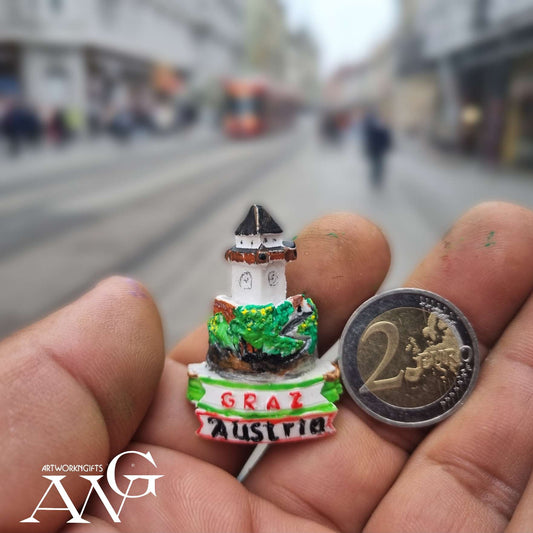 Der kleinste Grazer Uhrturm der Welt, 3D-Kühlschrankmagnet, handgefertigt, einzigartiges Kunstwerk