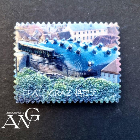 GRAZ  FOTO STONE Panorama Kunsthaus frige Magnet in 2 D 5.5×7cm
