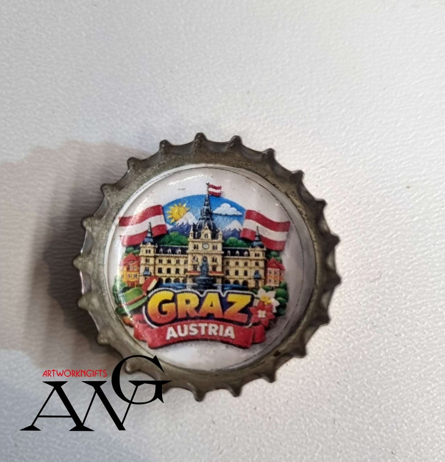 Graz Austria Handmade unique bottle cap fridge Magnet 25mm
